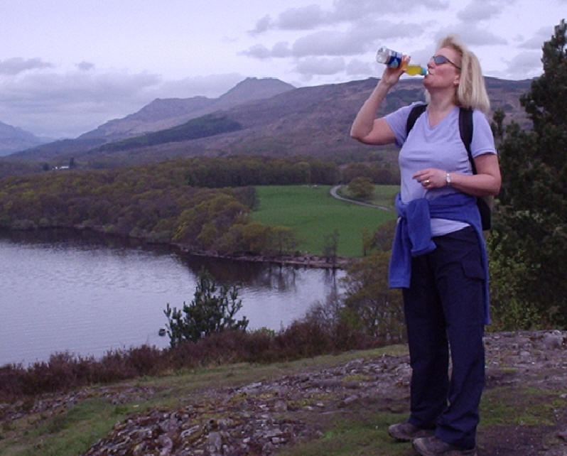 Shirley drinking on Craigie Fort